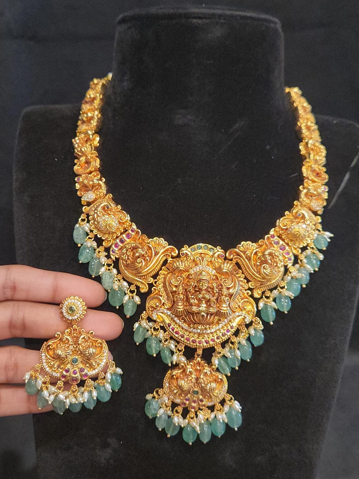 Nakshi Necklace Set with Lakshmi Devi & Peacock Design