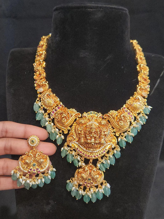 Nakshi Necklace Set with Lakshmi Devi & Peacock Design