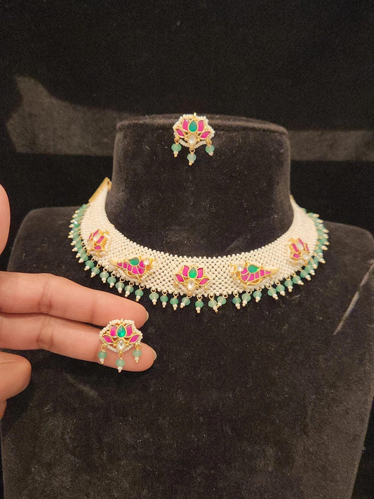 Hydrobeads Mesh Pearls Necklace Set