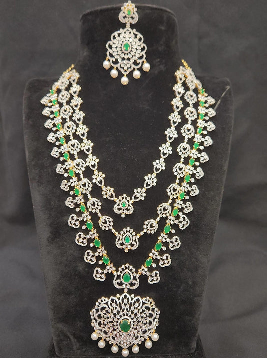 Diamond Finish CZs & Emeralds Long Haram