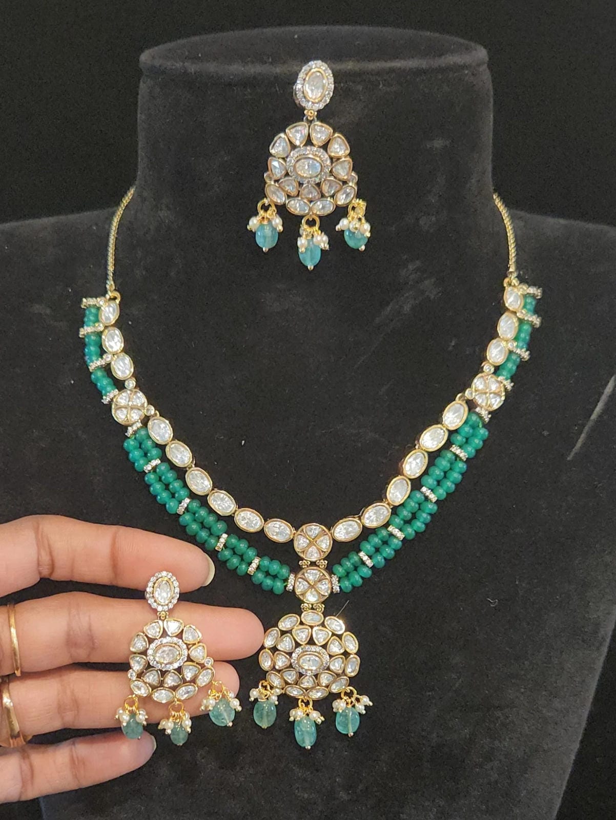 Victorian Polki Moissanite & Semi-Precious Beads Necklace Set