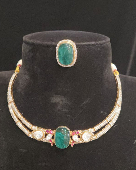 Victorian finish kante with emerald and moissanite stones