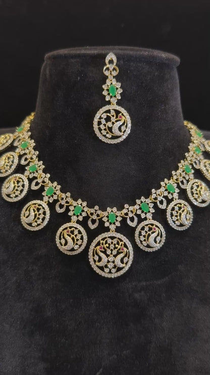 Royal Peacock  Bottumala Emerald & CZ Necklace Set