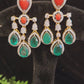 Vibrant Dangler Earrings with Coral & Emerald