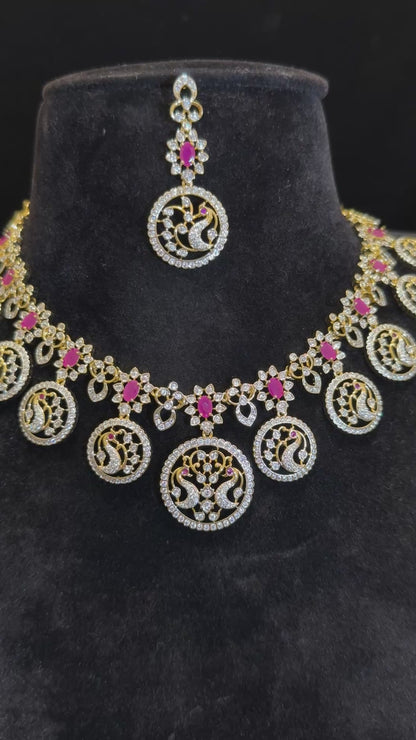 Royal Peacock  Bottumala Emerald & CZ Necklace Set