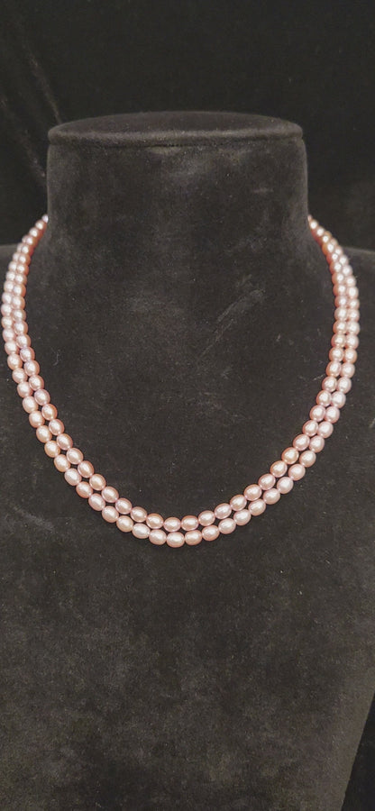 Double Layered Baby Pink Real Pearl Mala