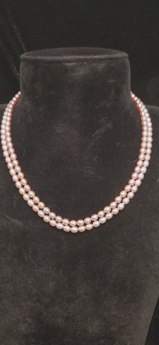 Double Layered Baby Pink Real Pearl Mala
