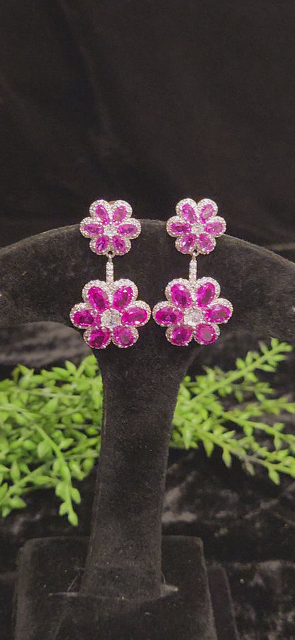 Exquisite Ruby Floral Designer Earrings