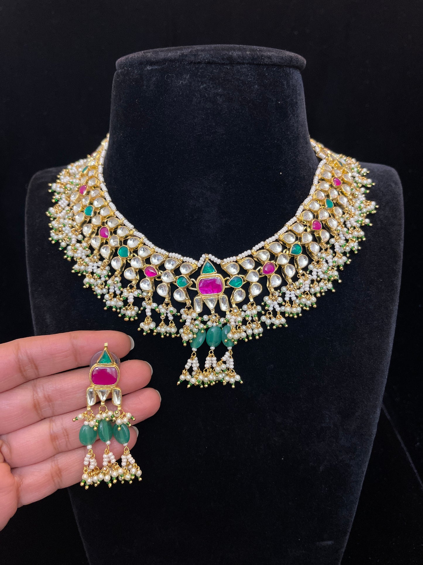 Jadau Kundan Multicolor Neckset Dangler Earrings